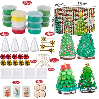 Christmas Trees DIY Crafts Kit for Kids Creative Air Dry Clay Modeling Indoor Home Decorations Xmas Gift for School Party Fun