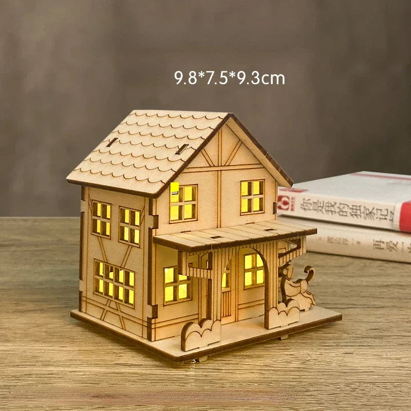 Christmas LED Wooden House Light Luminous Cabin Ornament
