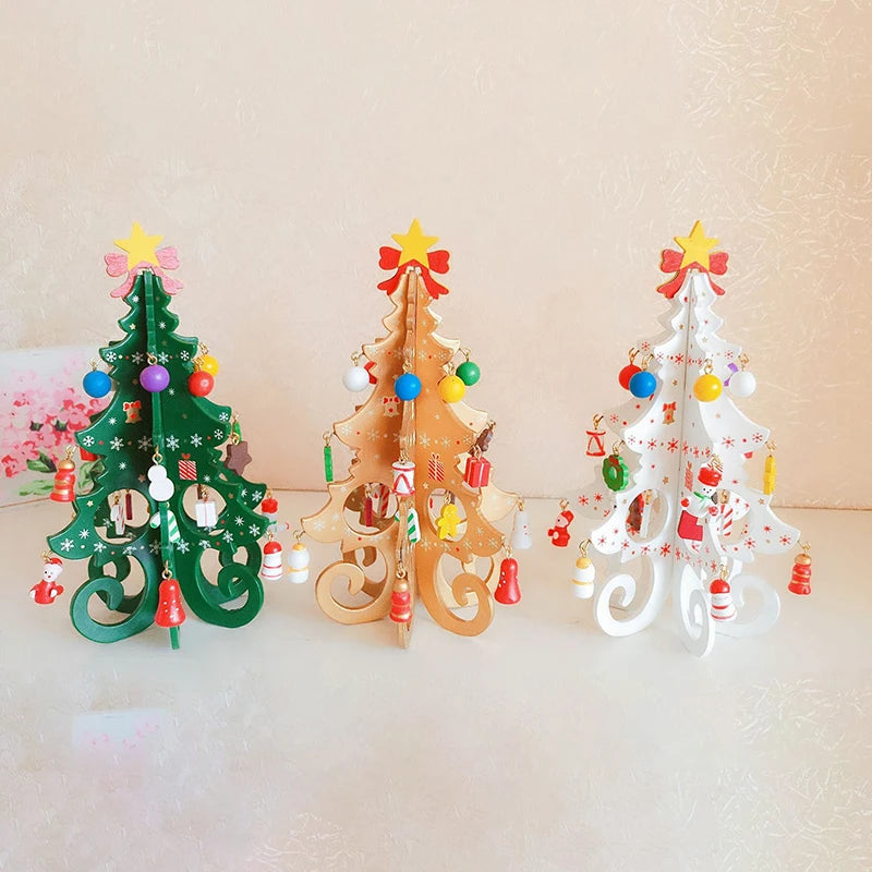 Christmas Tree Children Handmade DIY Stereo Wooden Christmas Tree Scene Layout Christmas Decoration Ornaments Hot
