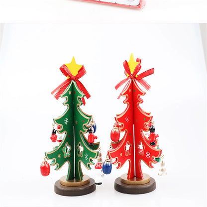 Christmas Wooden 3D Tree Ornament Festive Holiday Decor Tabletop Decoration Accessory Indoor Christmas Party Favor