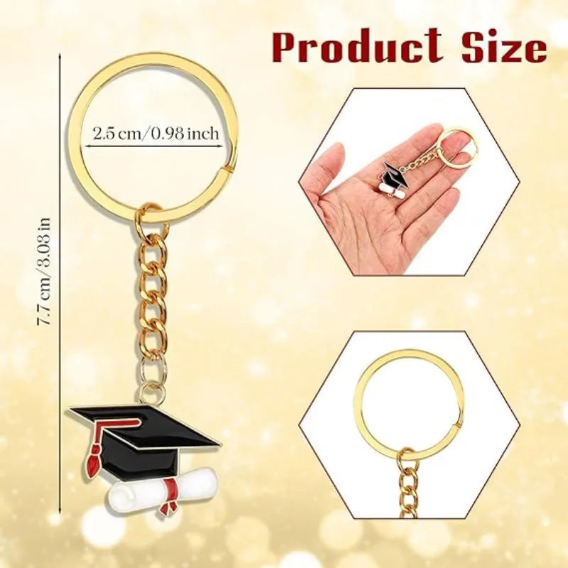 20 Graduation Gifts: Graduation Cap-shaped "Happy Graduation" Keychains. Metal material, suitable for graduation/school return g