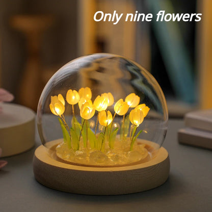 Birthday Gifts Mom Assembled Tulip Light Handmade Artificial Flower Table Lamp Bedroom Desk Decoration for Daughter Girlfriend