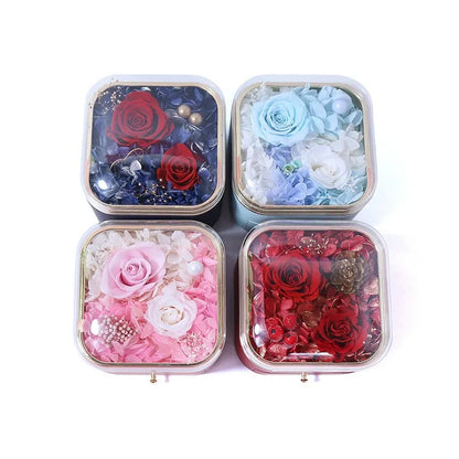 Christmas & Valentine's Day Gift - Real Natural Preserved Eternal Rose Flower Acrylic Box Ideal Gifts for Women & Girls