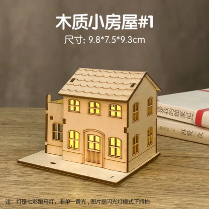 Christmas LED Wooden House Light Luminous Cabin Ornament