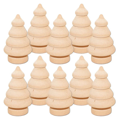 10PCS Wooden Christmas Trees, Creative Holiday Decor, DIY Hand-Painted Craft Kit for Kids, Wood Ornaments for Xmas Decorations