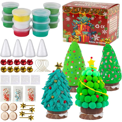 Christmas Trees DIY Crafts Kit for Kids Creative Air Dry Clay Modeling Indoor Home Decorations Xmas Gift for School Party Fun