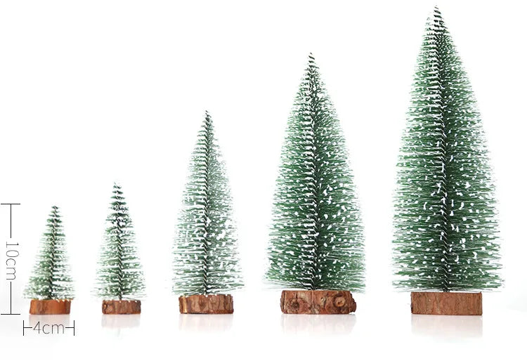 Mini Christmas Tree Decor with Snow Covered Pine DIY Ornaments Winter Snow Ornaments Trees for Xmas Party Home Party bar