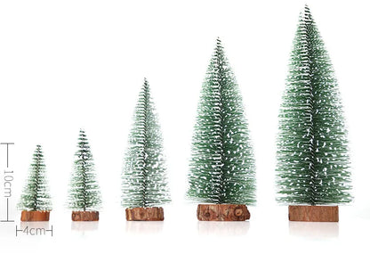 Mini Christmas Tree Decor with Snow Covered Pine DIY Ornaments Winter Snow Ornaments Trees for Xmas Party Home Party bar