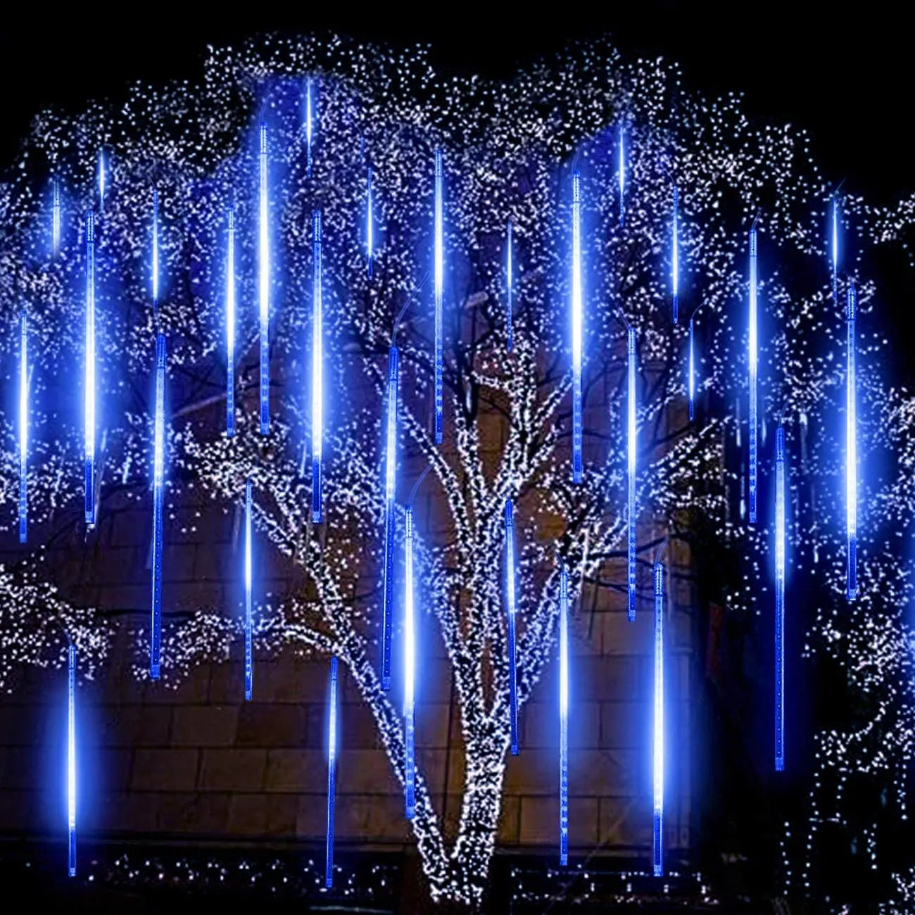 Christmas Lights Outdoor Meteor Shower Lights 8 Tubes Snow Falling Rain Cascading Icicle Lights for Tree Garden Decorations