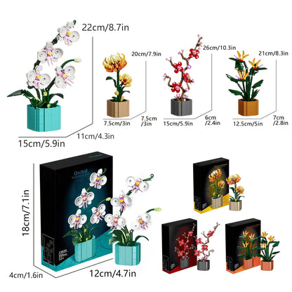 Miniature potted orchids, magnolias, paradise birds, chrysanthemums building blocks, Valentine's Day and Mother's Day gifts