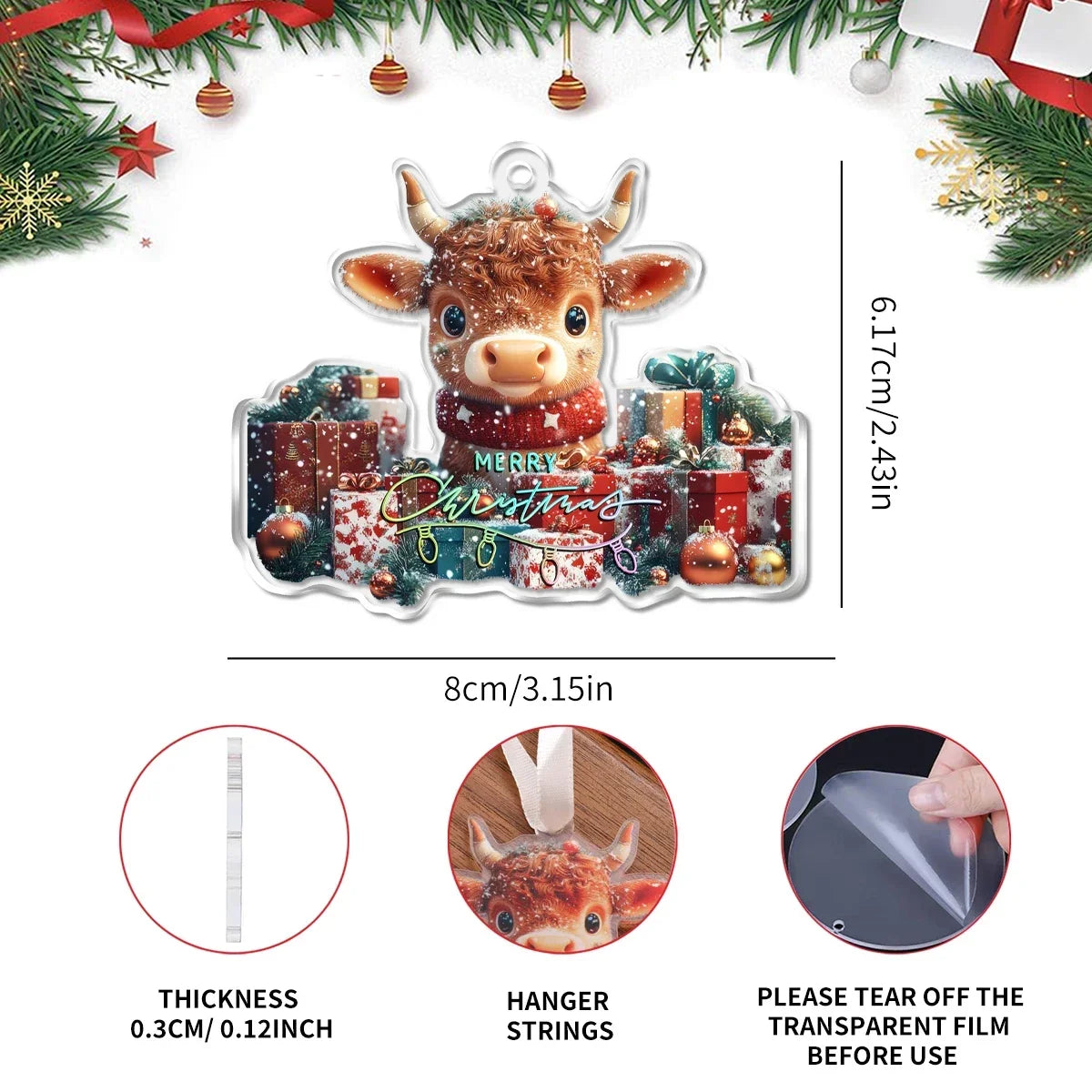 Navidad 2026 New Year Gifts - Christmas Theme Acrylic Hanging Ornaments Art Pendant for Car Home Party Wall Decoration 1PCS