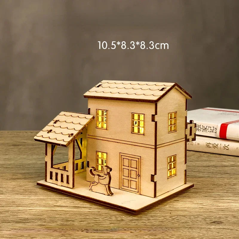 Christmas LED Wooden House Light Luminous Cabin Ornament