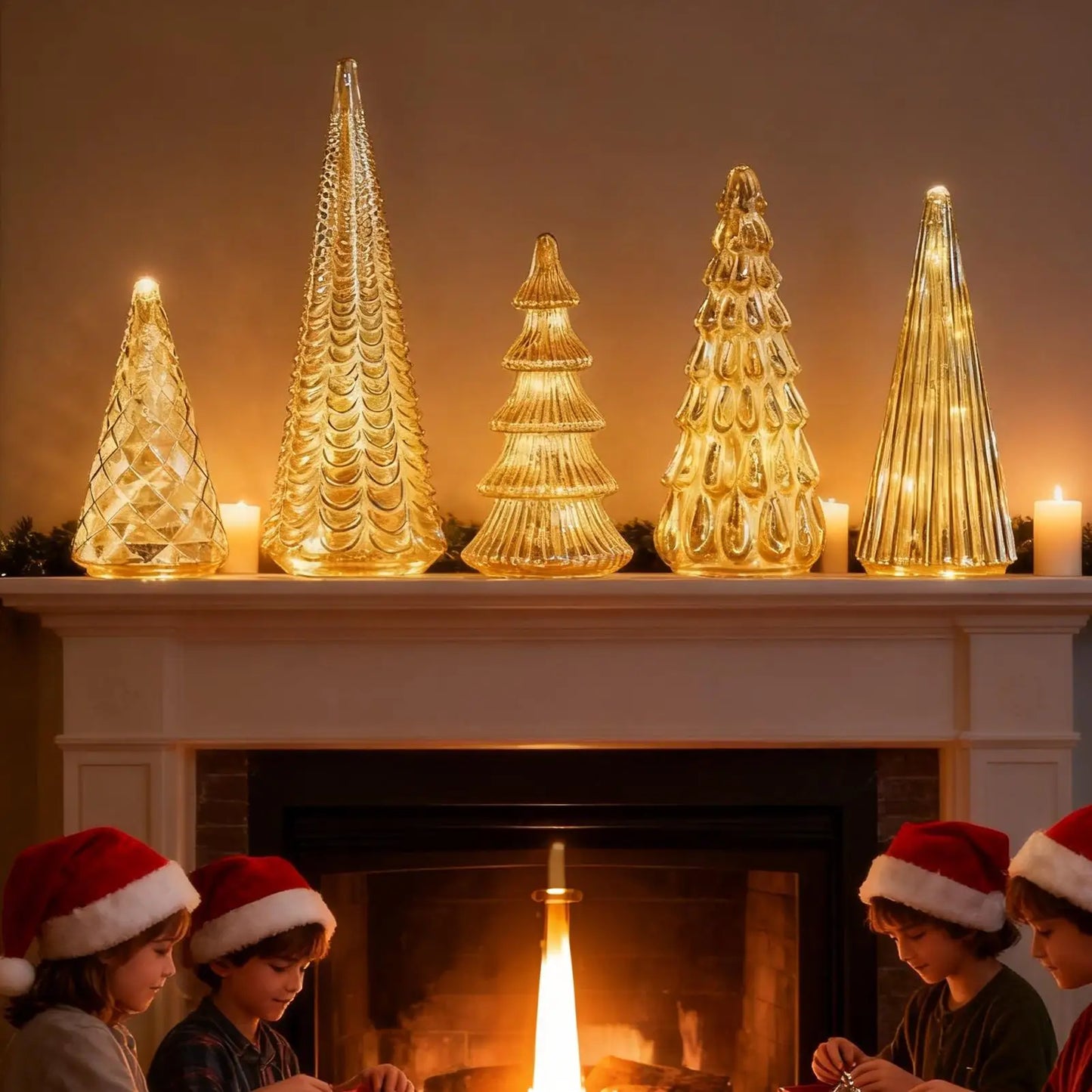 Christmas Trees with Lights 5 Pieces Acrylic LED Small Home Decor LED Light Up Christmas Tree for Outdoor Desk Table Fireplace