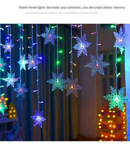 Christmas Snowflakes LED String Lights Flashing Fairy Curtain Lights  for Holiday Party Wedding Xmas Decoration Household Goods