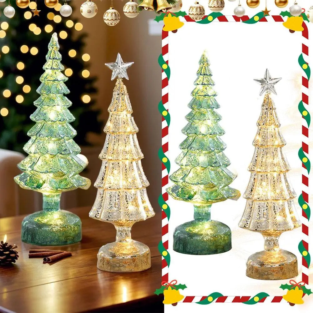 Christmas Tree with Lights Lighted Glass Christmas Tree Battery Operated Christmas Tree Night Lights Tabletop Decor ﻿ Mini Glass