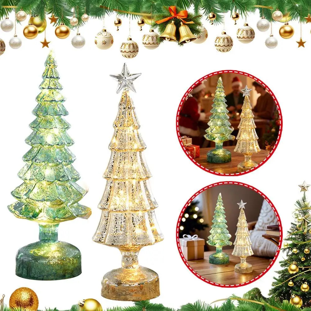 Christmas Tree with Lights Lighted Glass Christmas Tree Battery Operated Christmas Tree Night Lights Tabletop Decor ﻿ Mini Glass