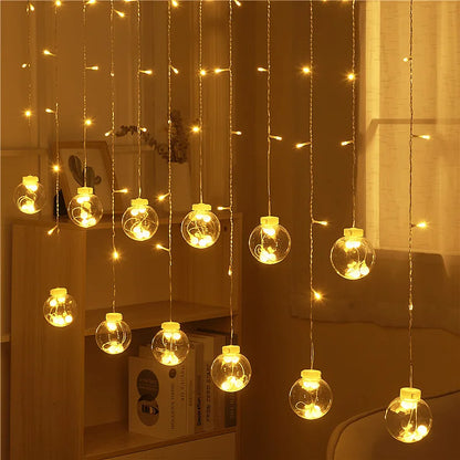 Christmas Decoration LED Lights Curtain Garland Wishing Ball Lamp Fairy String for Festoon Light Party New Year's Bedroom Living