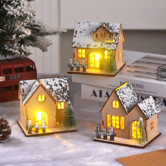 Christmas ornament decoration luminous chalet LED wooden small house Christmas tabletop ornament