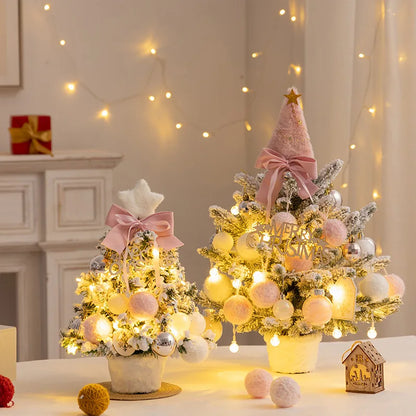 Christmas Tree DIY Set 35cm Xmas Tree with LED Lights Tabletop Ornament for Navidad Party Pine Flocked Snow Tree Decora Gift