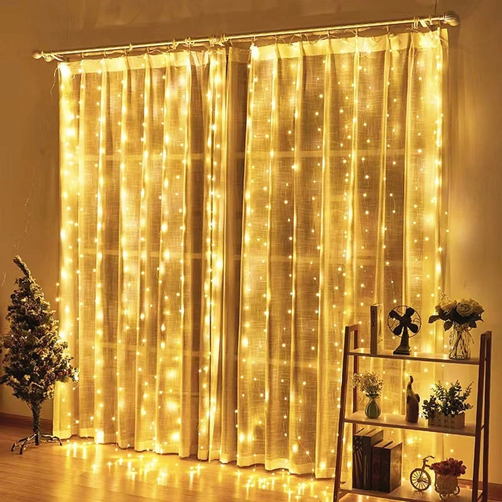 Christmas Lights USB LED Fairy Curtain String Lights with 8 Mode Remote Festoon Christmas Decoration for Home Holiday Wedding