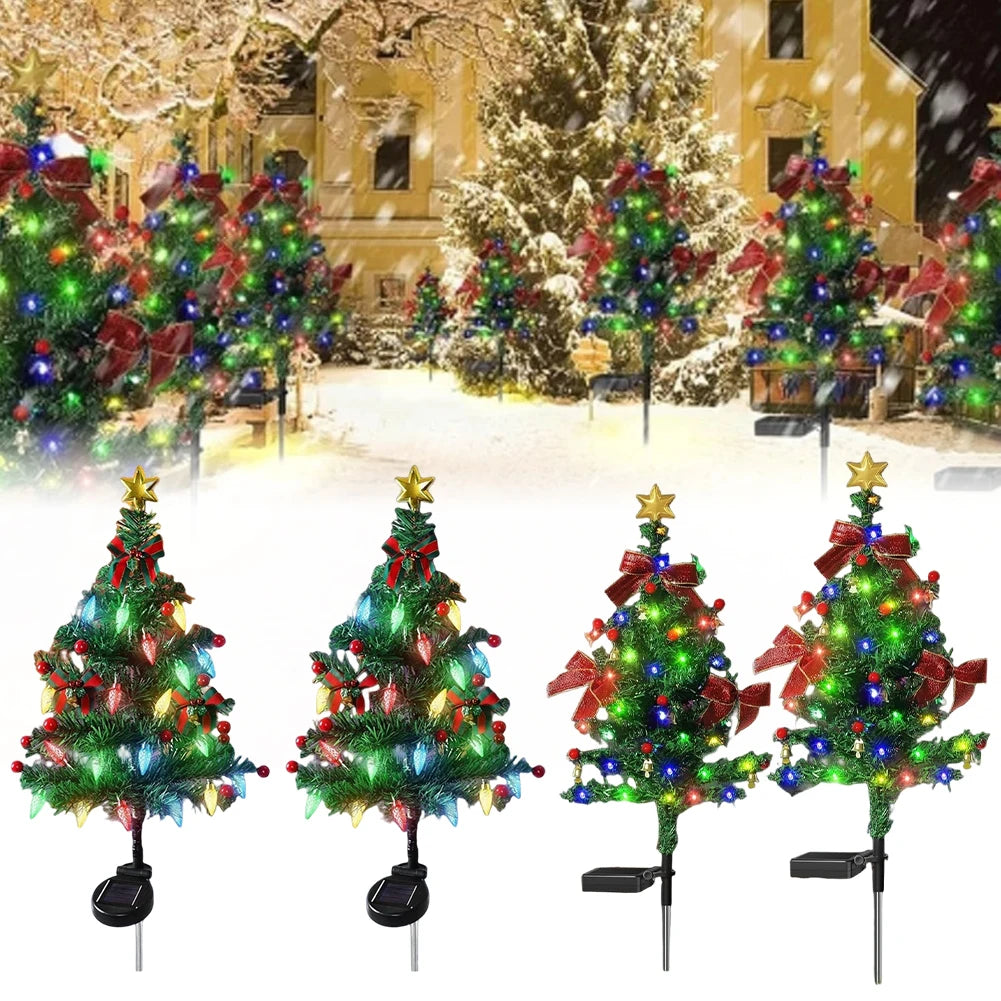 Solar  Outdoor Christmas Trees Christmas Decorations LED Red Fruit And Bow Garden Lawn Landscape Festive Christmas Decor