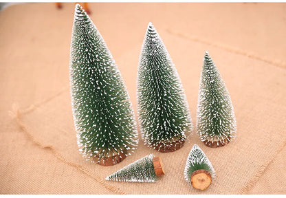 Mini Christmas Tree Decor with Snow Covered Pine DIY Ornaments Winter Snow Ornaments Trees for Xmas Party Home Party bar