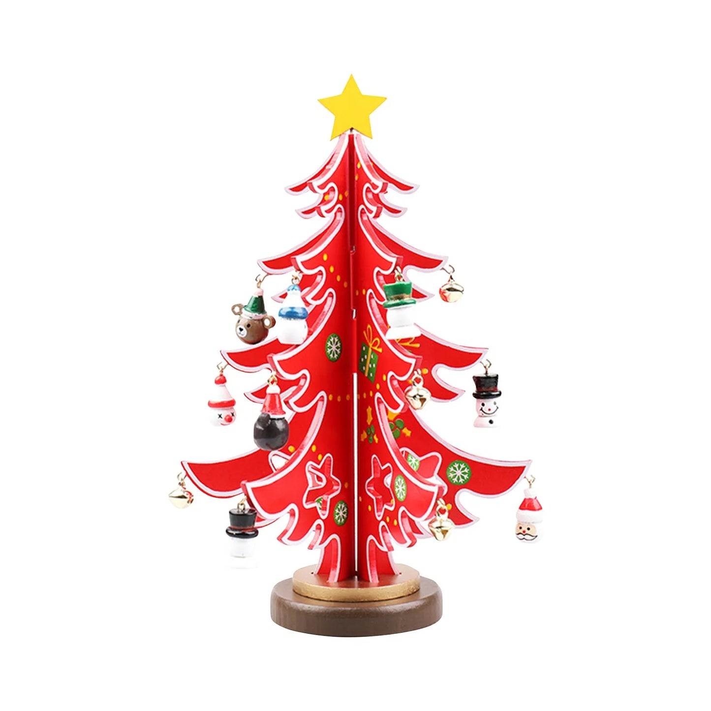 Christmas Wooden 3D Tree Ornament Festive Holiday Decor Tabletop Decoration Accessory Indoor Christmas Party Favor