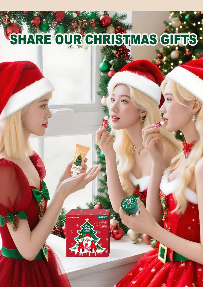 25 pieces/box gift assembly and distribution - lipstick, hand cream, balm, Christmas cards, red gift gauze bags