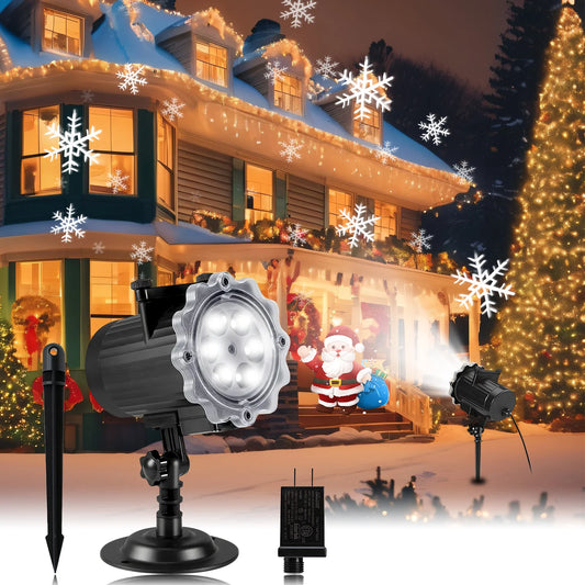 Christmas Party Lights LED Laser Snowflake Projector Stage Lights Rotating Xmas Pattern Holiday Lighting Outdoor Garden Decor