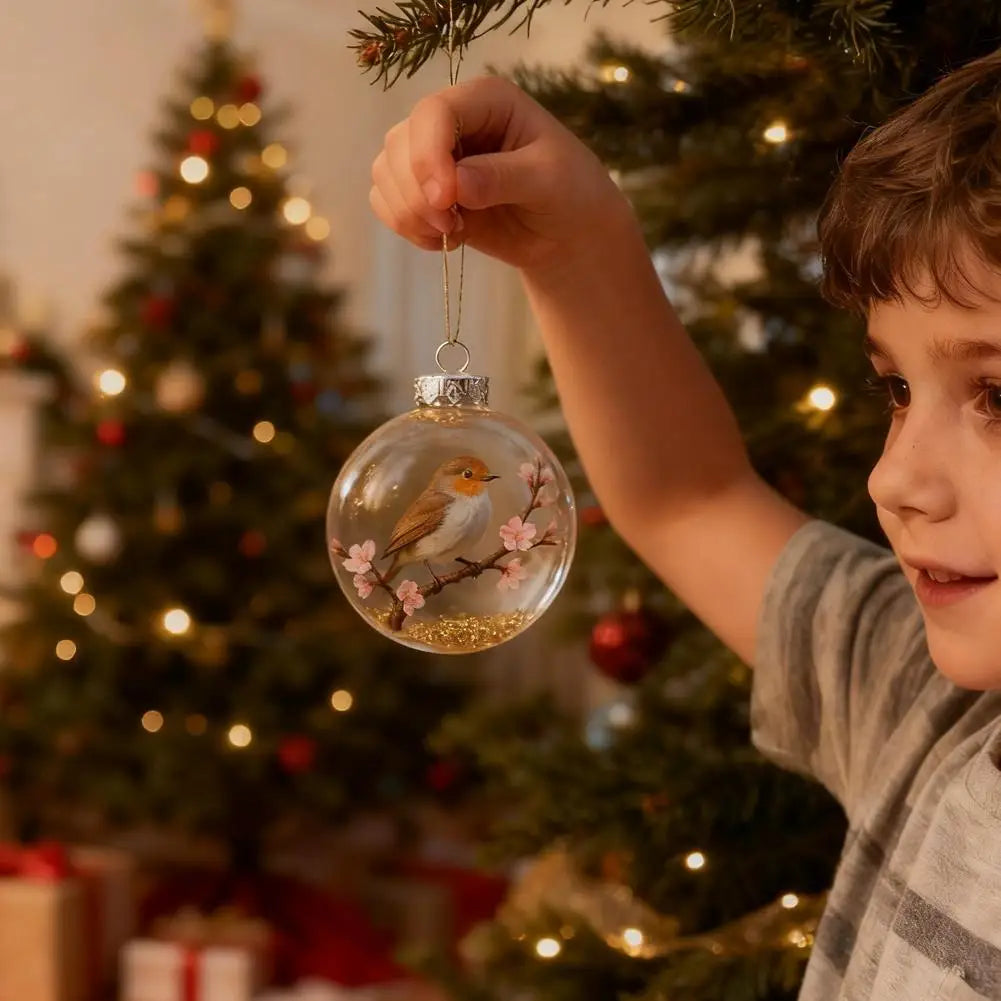 Christmas Clear Ball Ornaments Natures Birds Crystals Glass Set Hanging For Decor Set Xmas Tree Holiday Party Home Decoration