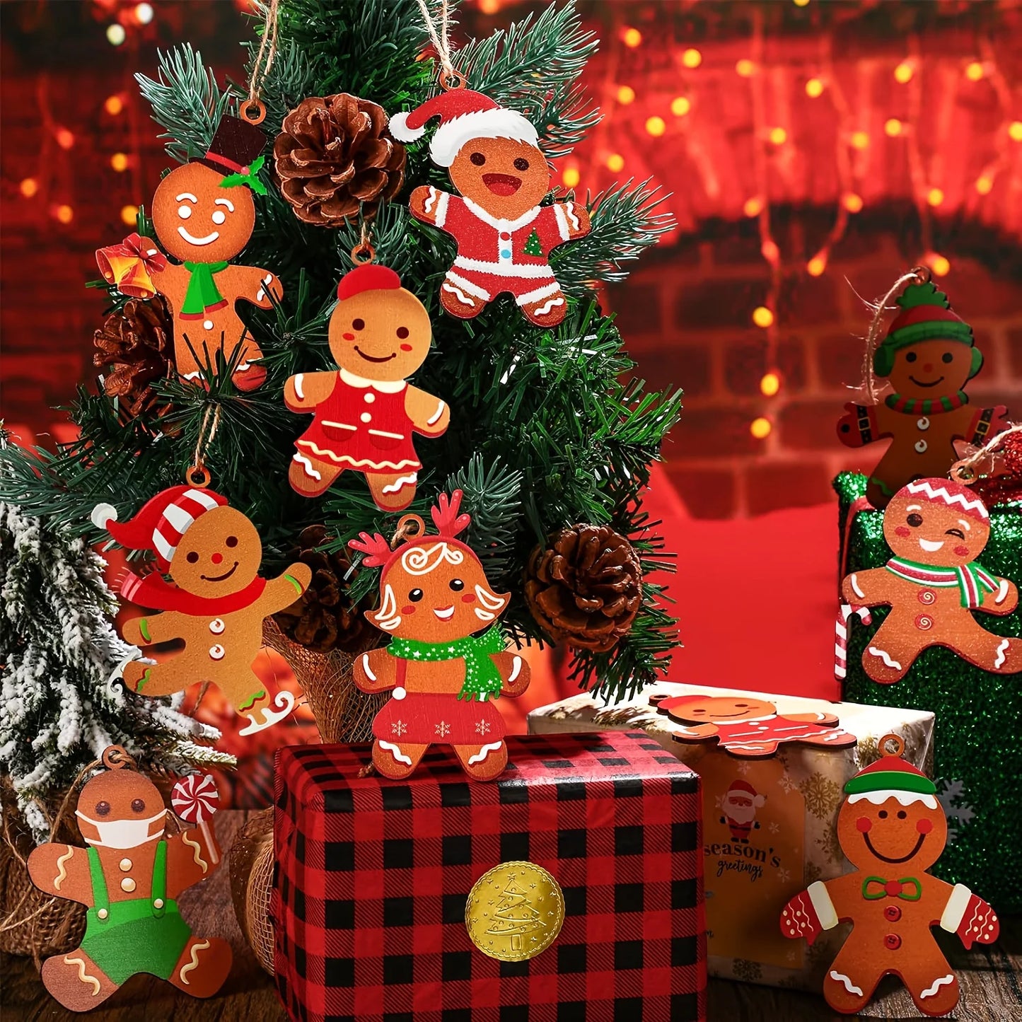 30-Piece Christmas Gingerbread-Shaped Ornaments  Wooden Decorations with Santa Hats Perfect for Christmas Trees and Home Decor