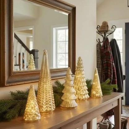 Christmas Trees with Lights 5 Pieces Acrylic LED Small Home Decor LED Light Up Christmas Tree for Outdoor Desk Table Fireplace