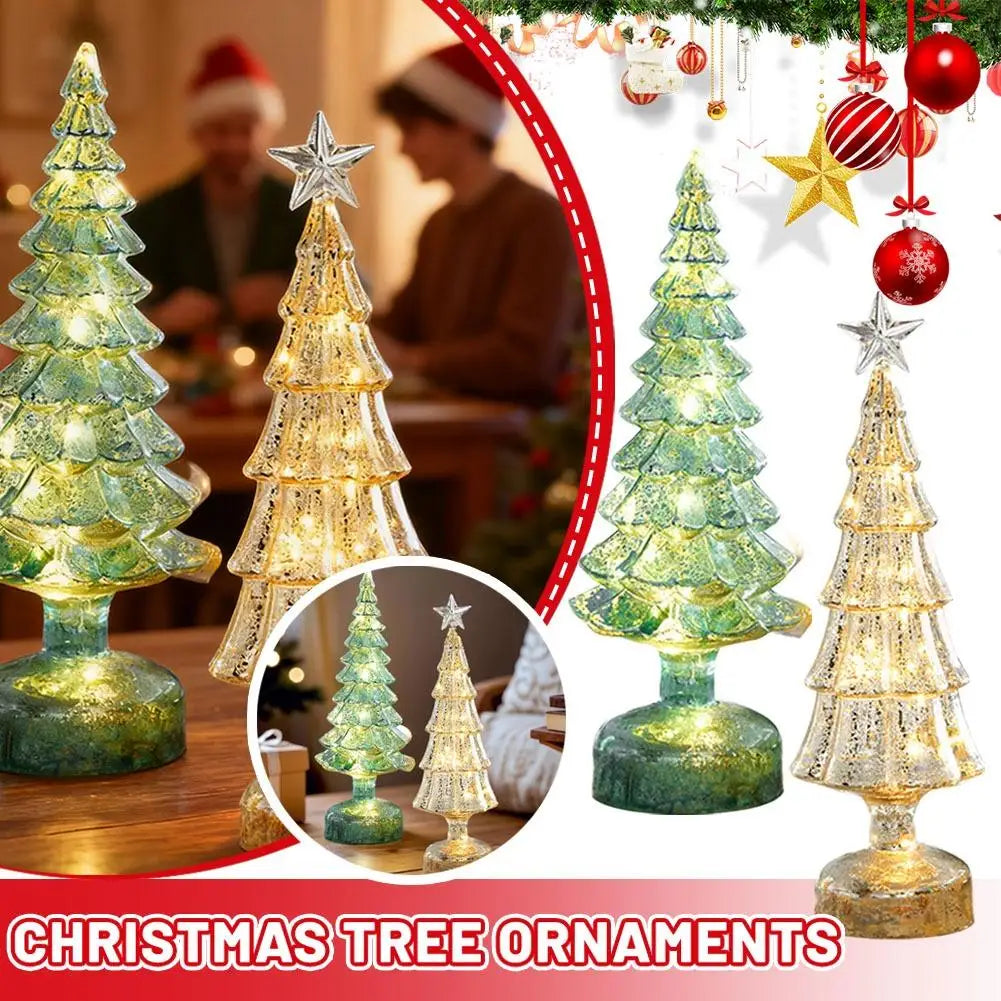 Christmas Tree with Lights Lighted Glass Christmas Tree Battery Operated Christmas Tree Night Lights Tabletop Decor ﻿ Mini Glass