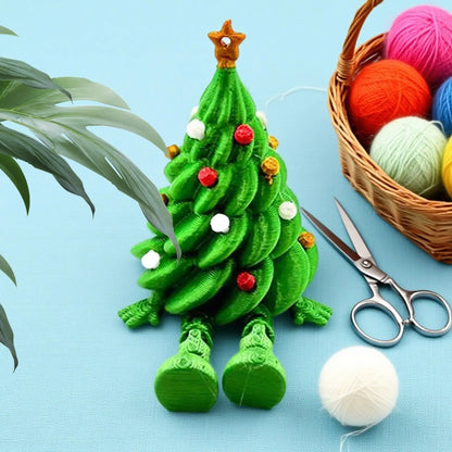 Mini Christmas Trees 3D Printed Toys Cute Figurines with Articulated Legs Statues Store Window Displays Christmas Festive Decor