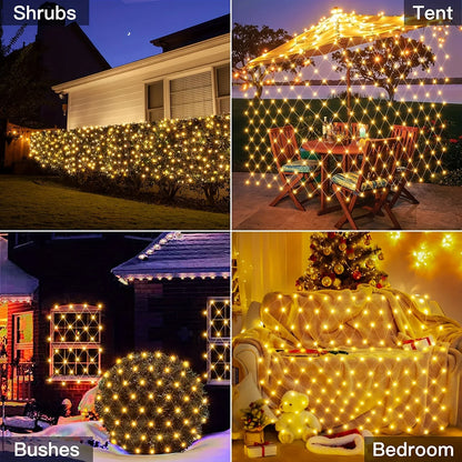 Christmas Net Lights Outdoor Solar Powered Mesh Light Waterproof Timing Dimmable for Tree Garden Yard Wedding Party Decoration