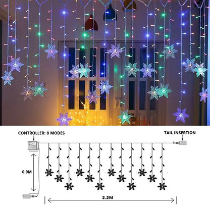 Christmas Snowflakes LED String Lights Flashing Fairy Curtain Lights  for Holiday Party Wedding Xmas Decoration Household Goods