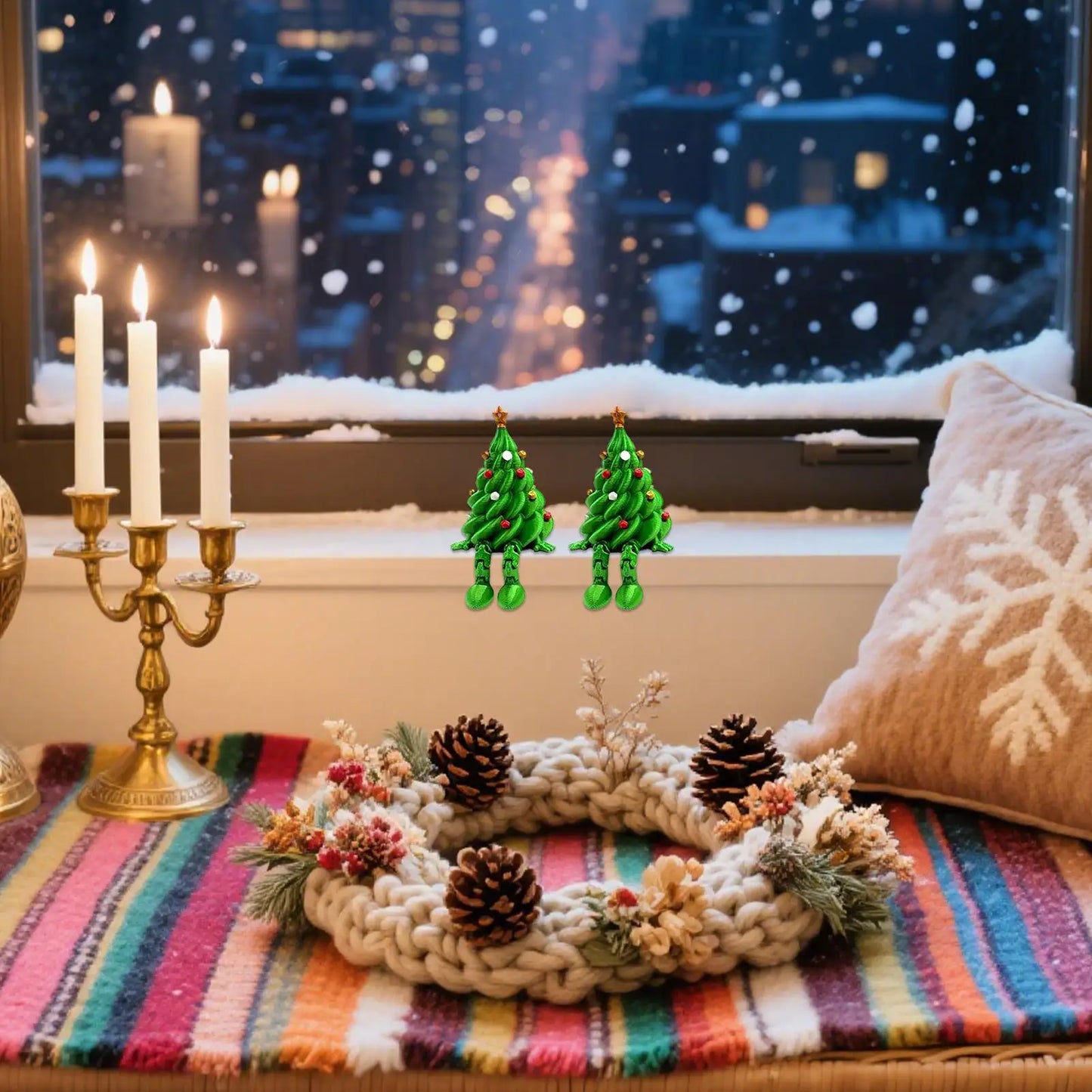 Mini Christmas Trees 3D Printed Toys Cute Figurines with Articulated Legs Statues Store Window Displays Christmas Festive Decor