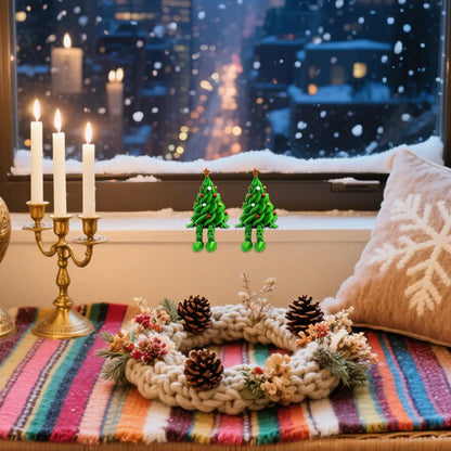 Mini Christmas Trees 3D Printed Toys Cute Figurines with Articulated Legs Statues Store Window Displays Christmas Festive Decor