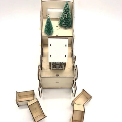 Christmas Advent Calendar Ornaments Wooden Luminous Decoration Gadget with 24 Drawers with LED Light Storage Home Party Gifts