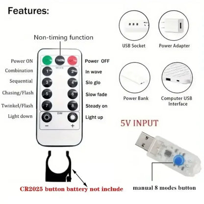 Christmas Lights USB LED Fairy Curtain String Lights with 8 Mode Remote Festoon Christmas Decoration for Home Holiday Wedding