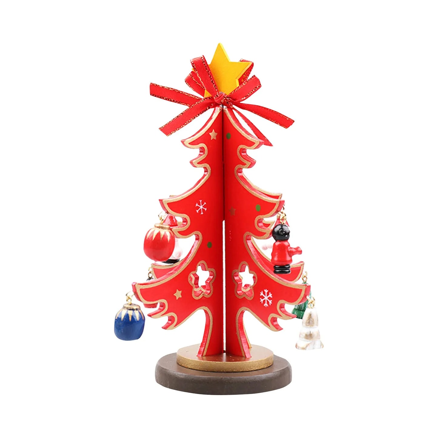 Christmas Wooden 3D Tree Ornament Festive Holiday Decor Tabletop Decoration Accessory Indoor Christmas Party Favor
