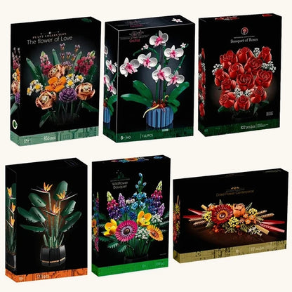 8 bouquets of eternal flowers, roses, orchids, succulents, building blocks, gifts for girls and children  Christmas Gifts