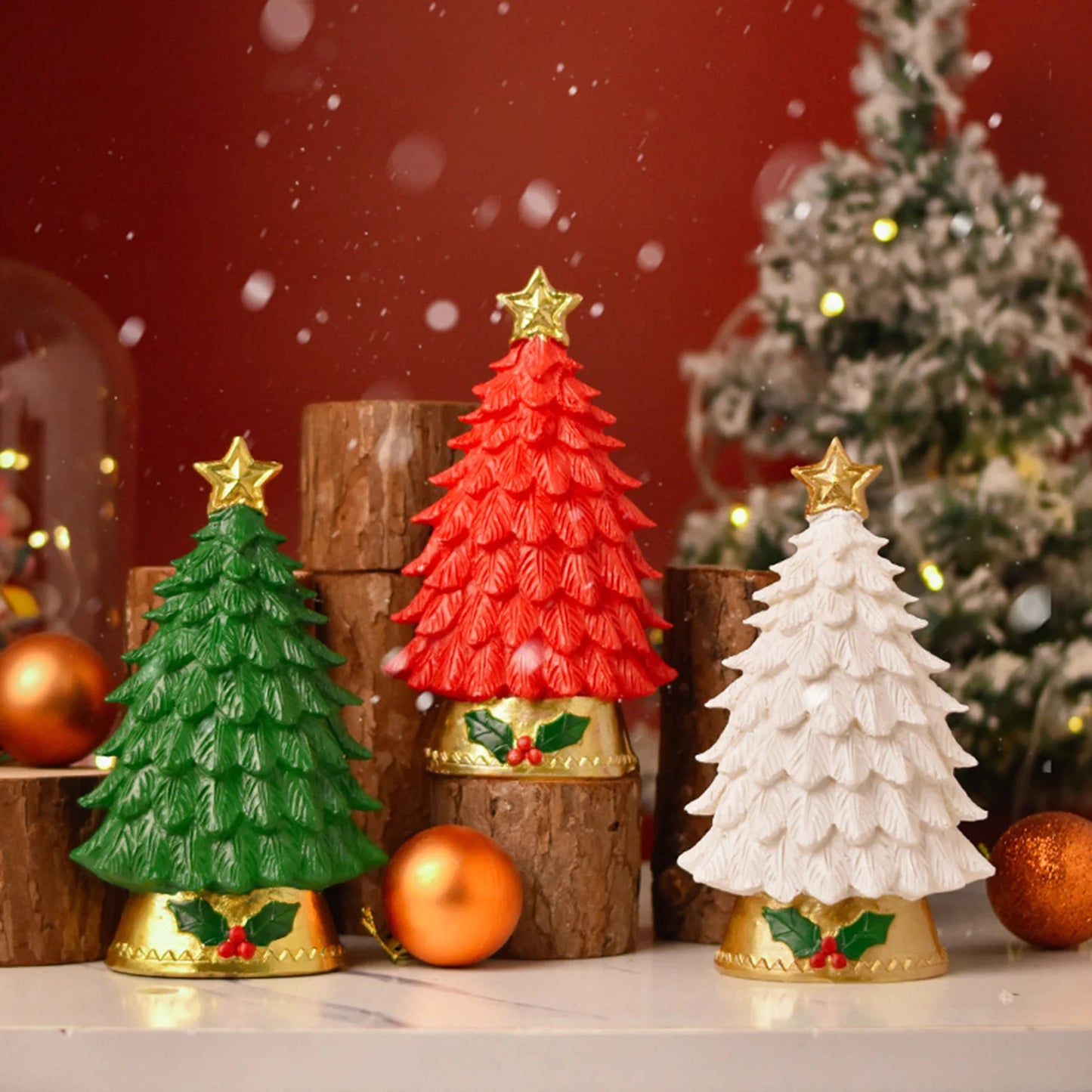 Christmas Tree Led Lights Home Decoration Resin Desktop Ornaments Christmas Atmosphere Festive Party Supplies Small Gift Navidad