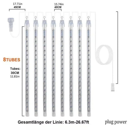 Christmas Lights Outdoor 8 Tube 144 LEDs Meteor Shower Lights Outdoor Hanging Light for Gazebo Tree Icicle Garden Yard Decor