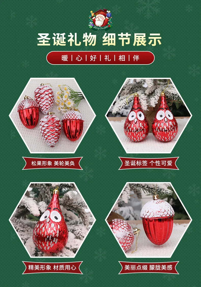 New Christmas Decorations Electroplated Ornaments Special-Shaped Balls Home Plastic Acorns Pinecones Owls Spinning Orbs Hanging