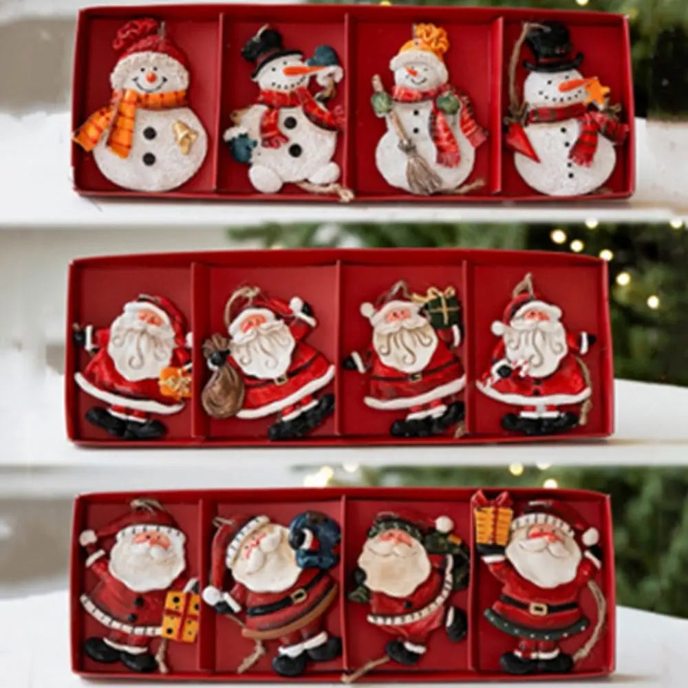 Cartoon Christmas Hanging Ornaments Handcrafted Tree Wooden Beaded String Snowman Pendant Decoration