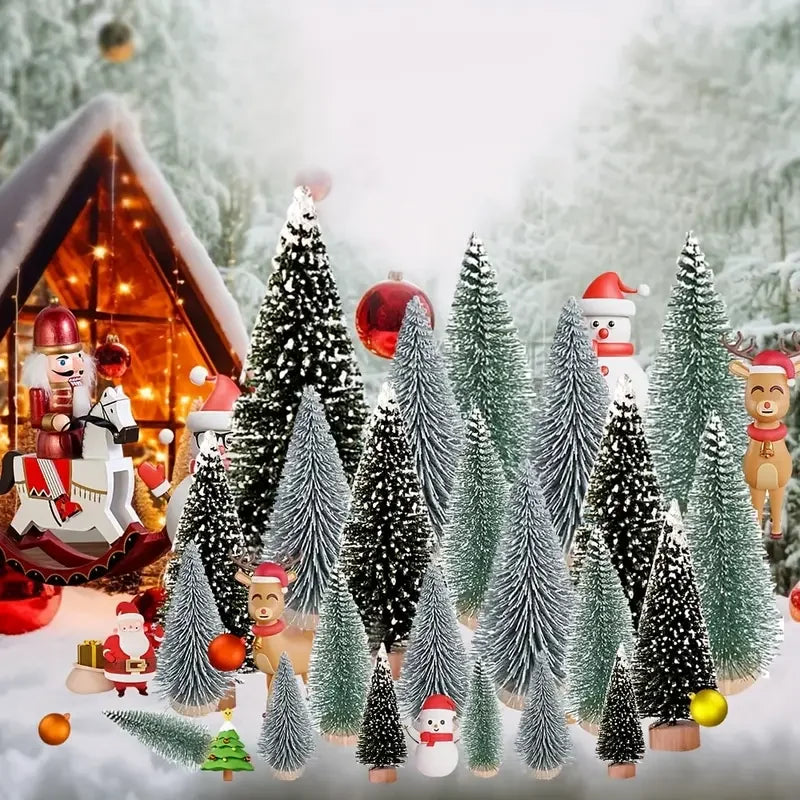 3/15/30pcs Mini Christmas Trees, Trees with Wooden Base for Christmas Decor Christmas Party Home Table Craft Decorations