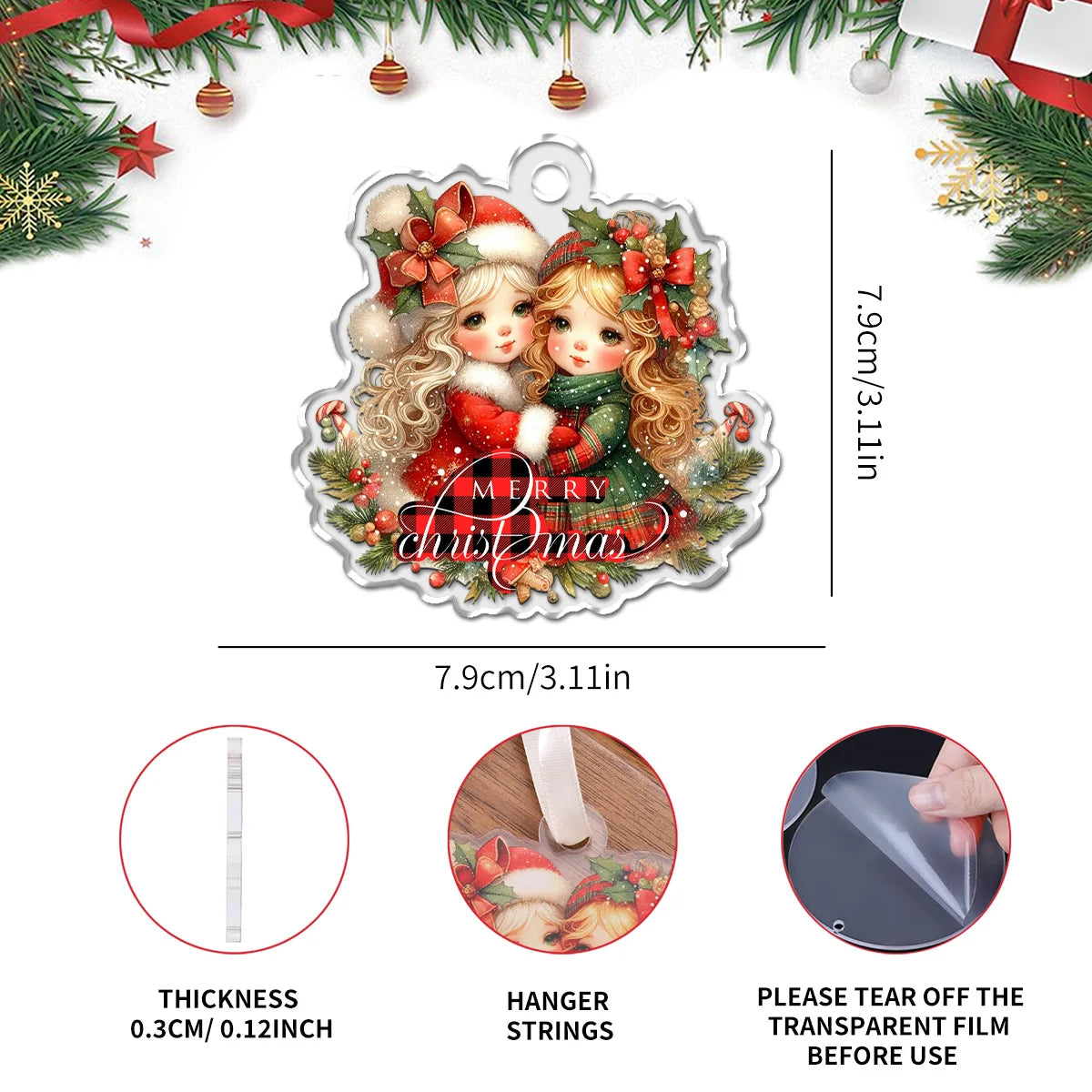 Navidad 2026 New Year Gifts - Christmas Theme Acrylic Hanging Ornaments Art Pendant for Car Home Party Wall Decoration 1PCS