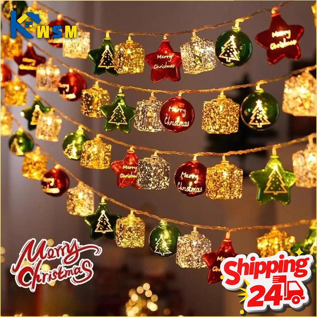 Christmas LED String Lights Santa Snowman Star Shaped Lights Perfect Holiday Atmosphere Lighting for Tree Party Decorations