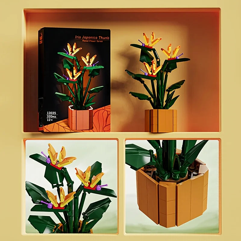 Miniature potted orchids, magnolias, paradise birds, chrysanthemums building blocks, Valentine's Day and Mother's Day gifts